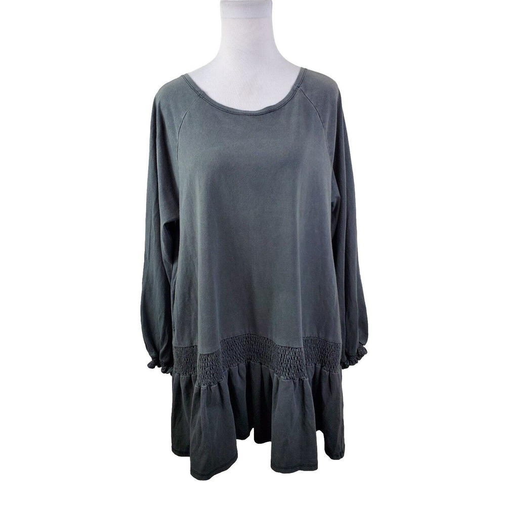 NWT Miou Muse Tunic Dress Babydoll Open Back Long Sleeve Sweatshirt Gray Pleated